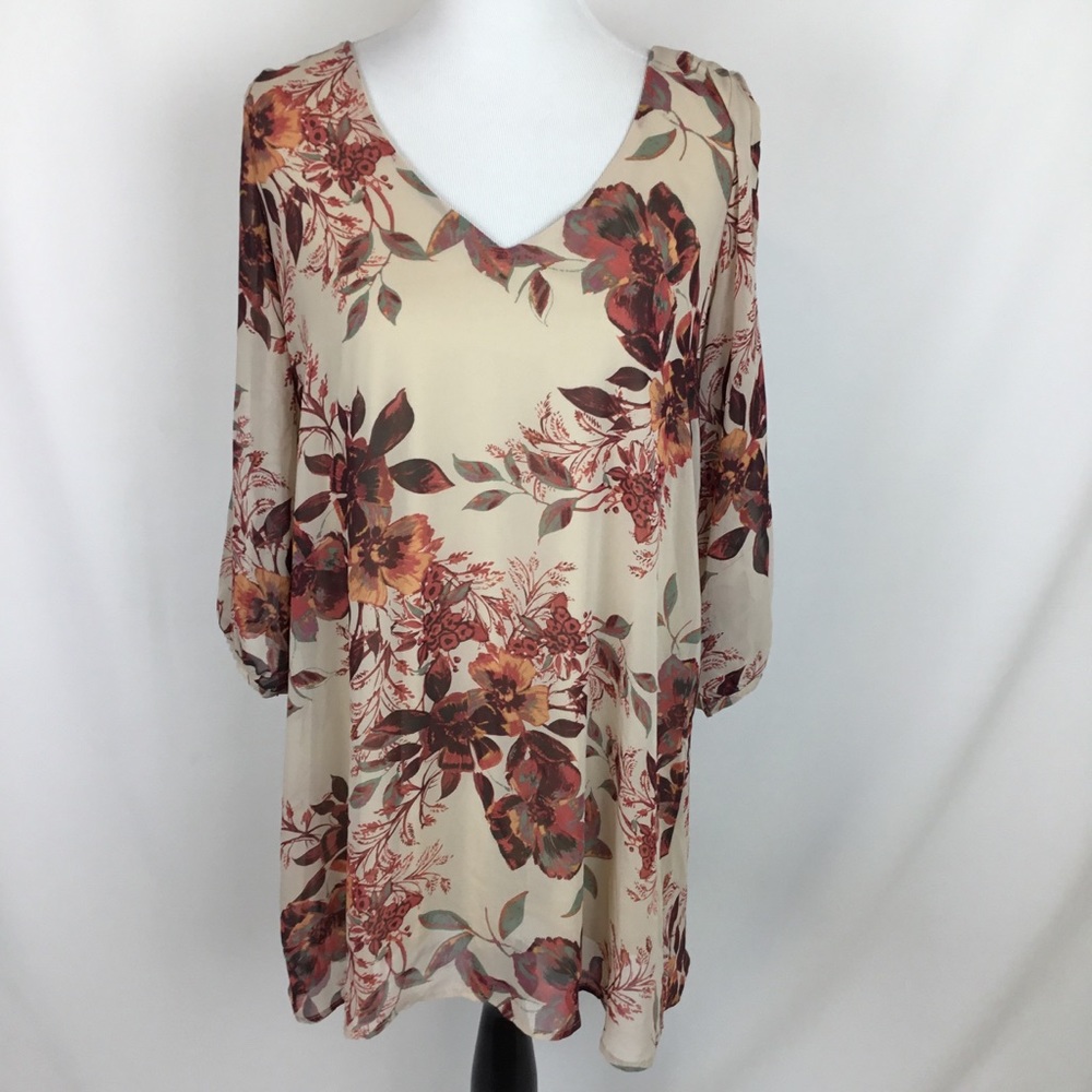 Lulus Floral Split Sleeve V-Neck Mini Dress